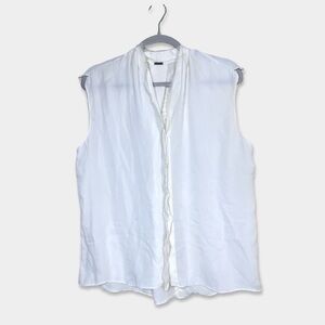 ELIE TAHARI Silk Blouse Cream Color Size Large Frayed Edge GUC